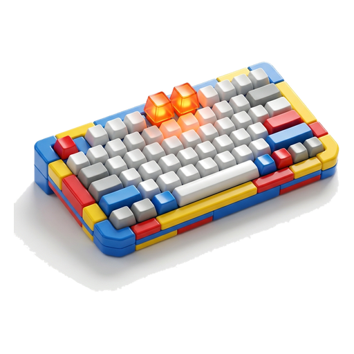 A toy keyboard with blank keys, two of them raised and glowing orange