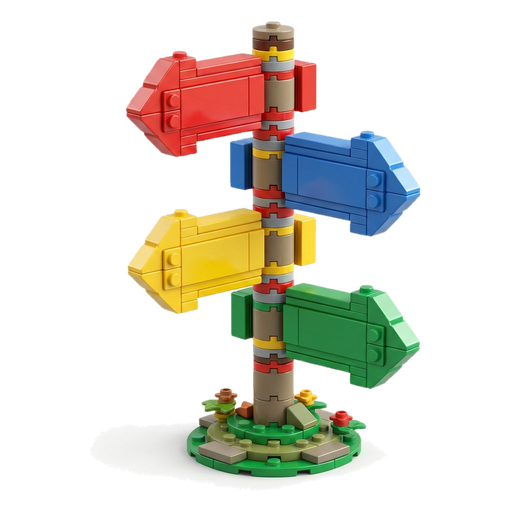 A toy signpost with four blank arrows pointing different ways