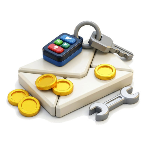 A car key lying on an envelope full of gold coins