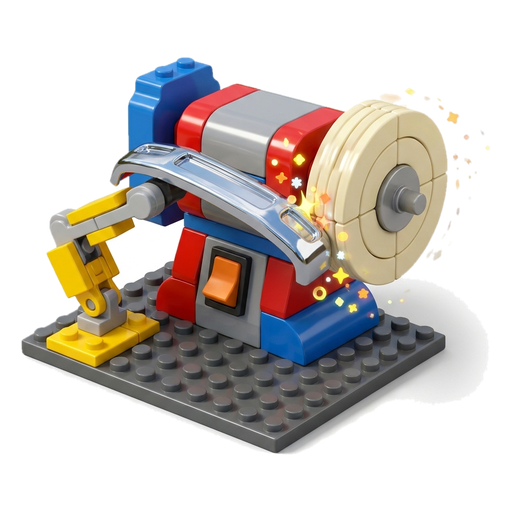 A toy bench buffing wheel polishing a shiny car part
