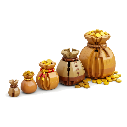 A row of money bags lined up from small to large
